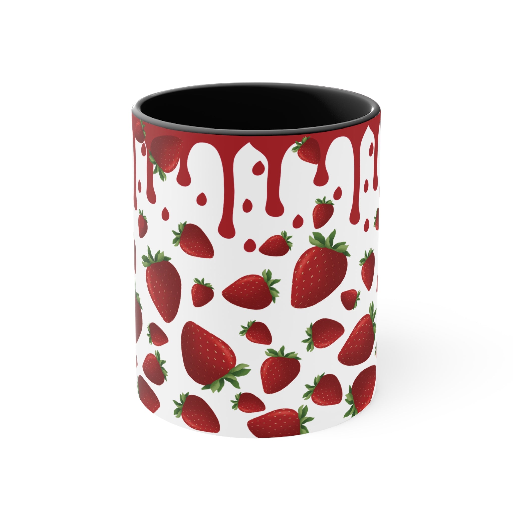 Strawberry Drip Accent Mug - Cute Kitchenware, Gift for Fruit Lovers, Unique Coffee Cup, Strawberry Theme Drinkware