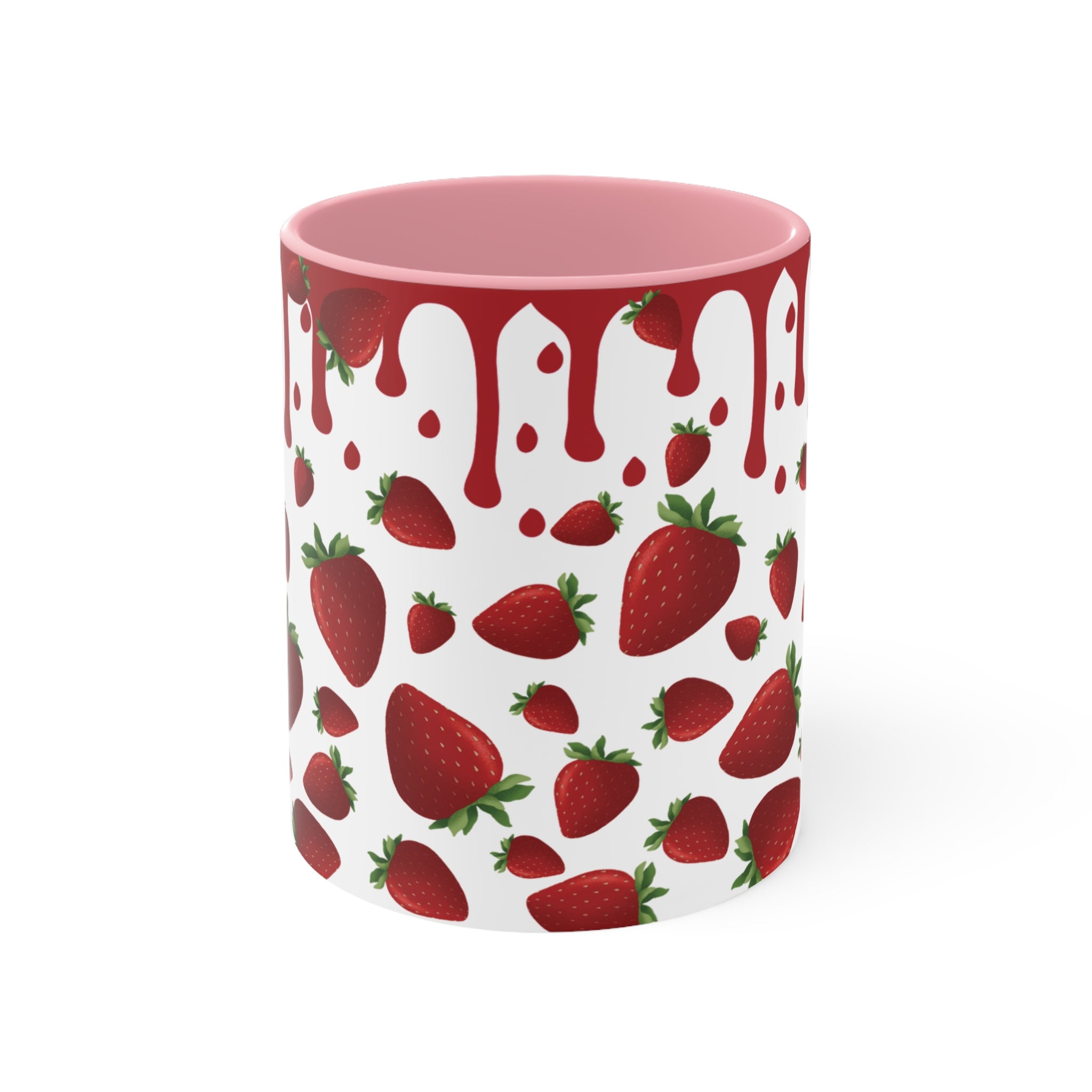 Strawberry Drip Accent Mug - Cute Kitchenware, Gift for Fruit Lovers, Unique Coffee Cup, Strawberry Theme Drinkware